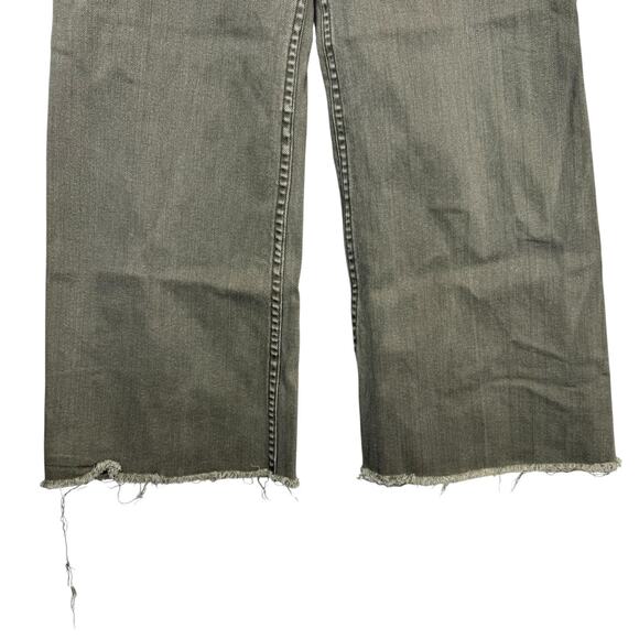 Miou Muse Jeans Womens Large Green Olive Wide Leg Raw Hem High Rise - Picture 4 of 9